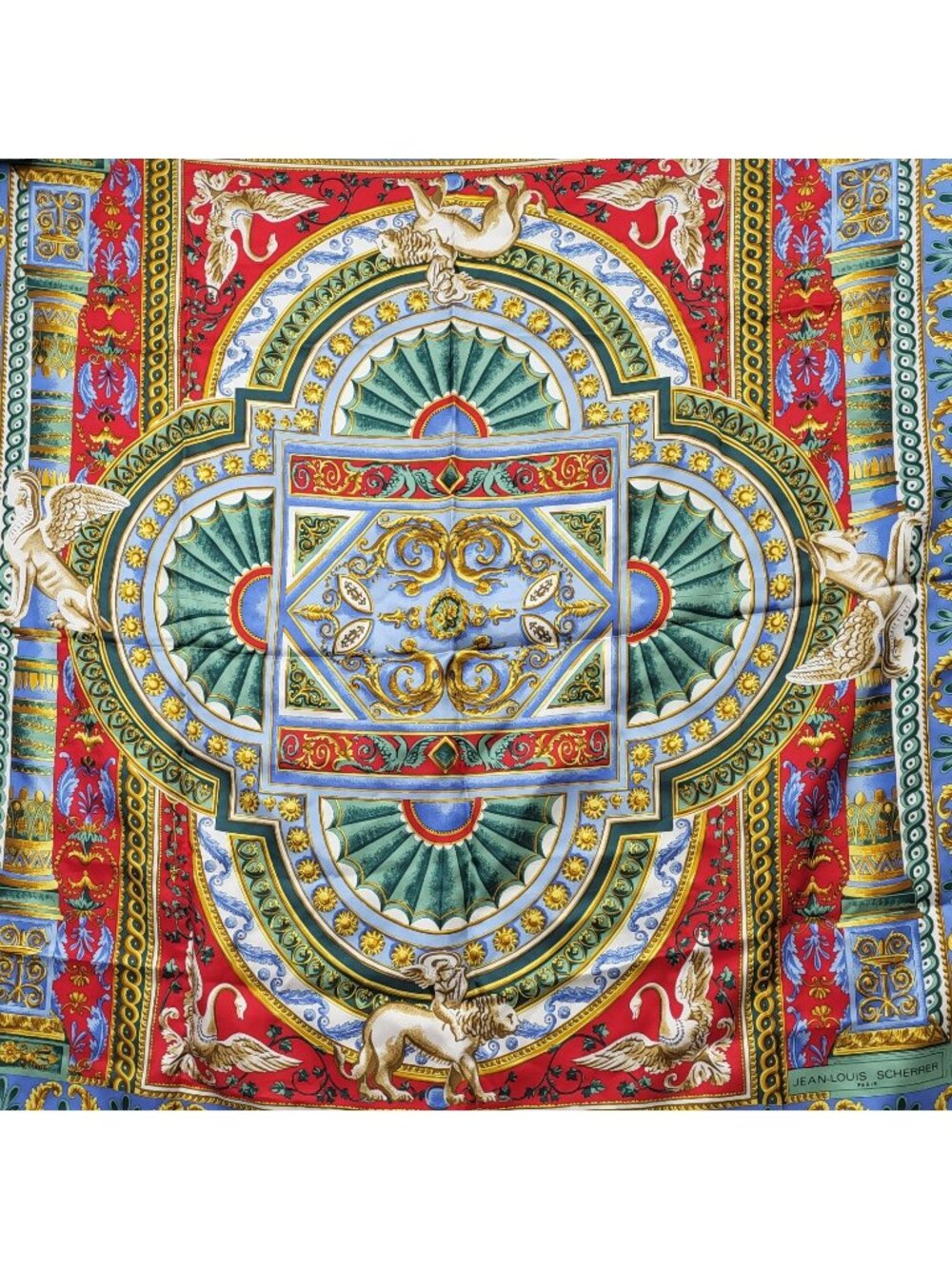 Vintage Jean-Louis Scherrer Paris Silk Scarf Bold Graphic Sphinx